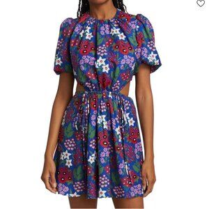 AMUR Katy Cutout Mini Dress in Blue Vintage Floral Explosion NWT